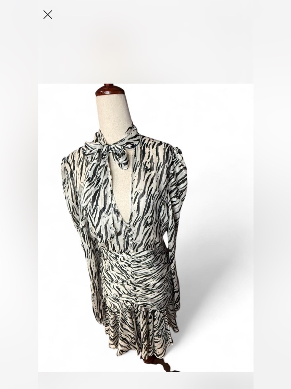 Bardot Black & White Zebra-Print Tie-Neck Blouse
